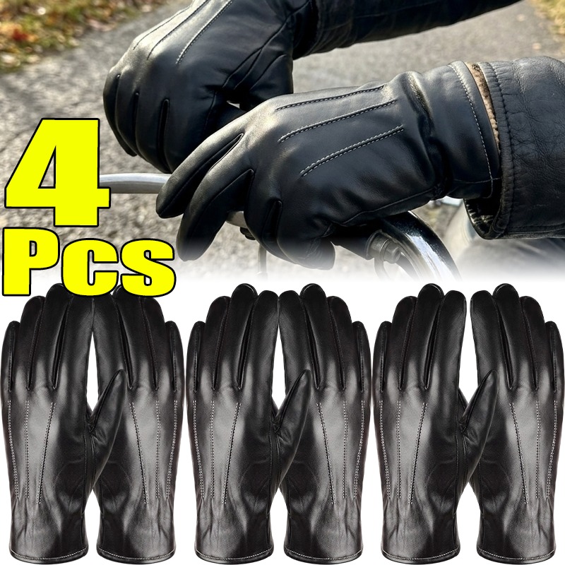 Winter Cycling Commute - Gants en cuir PU thermique unisexe,